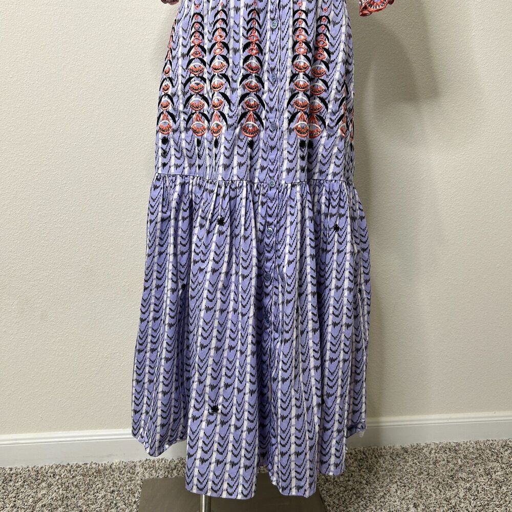Temperley London Poet Dress 10 Purple Cotton Embroidered Button Tiered Boho Midi - Picture 5 of 10